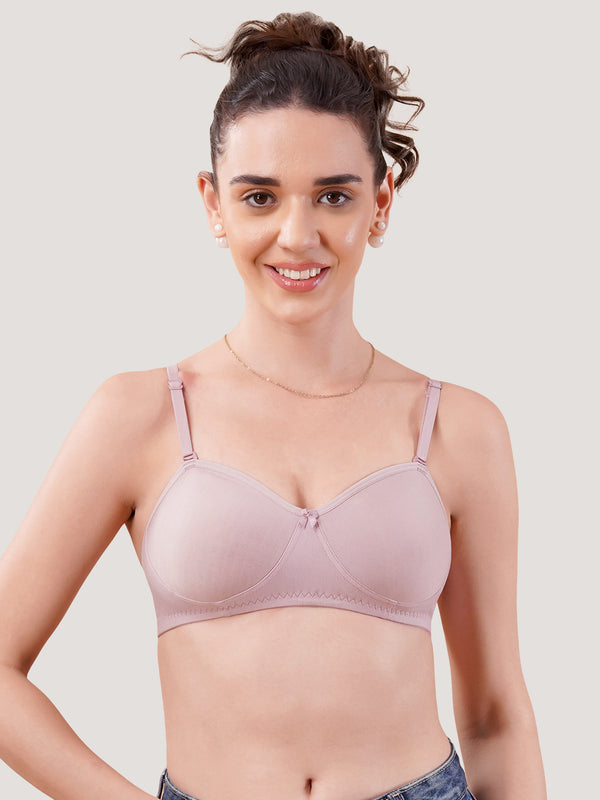 K LINGERIE Roxy Girl's Non Padded Multiway Straps Demi Cup Balconette Bra-CREPE WHITE