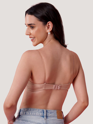 K LINGERIE Roxy Girl's Non Padded Multiway Straps Demi Cup Balconette Bra-FAWN BLACK