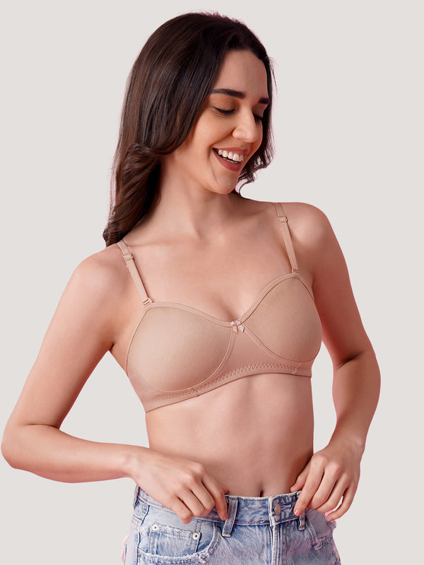 K LINGERIE Roxy Girl's Non Padded Multiway Straps Demi Cup Balconette Bra-FAWN FAWN