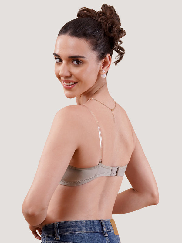 K LINGERIE Roxy Girl's Non Padded Multiway Straps Demi Cup Balconette Bra-GREY CREPE