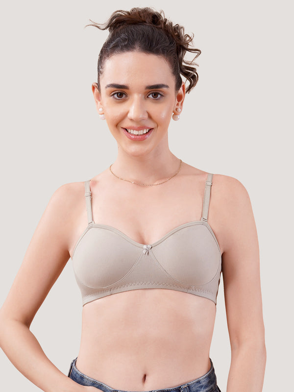 K LINGERIE Roxy Girl's Non Padded Multiway Straps Demi Cup Balconette Bra-GREY CREPE