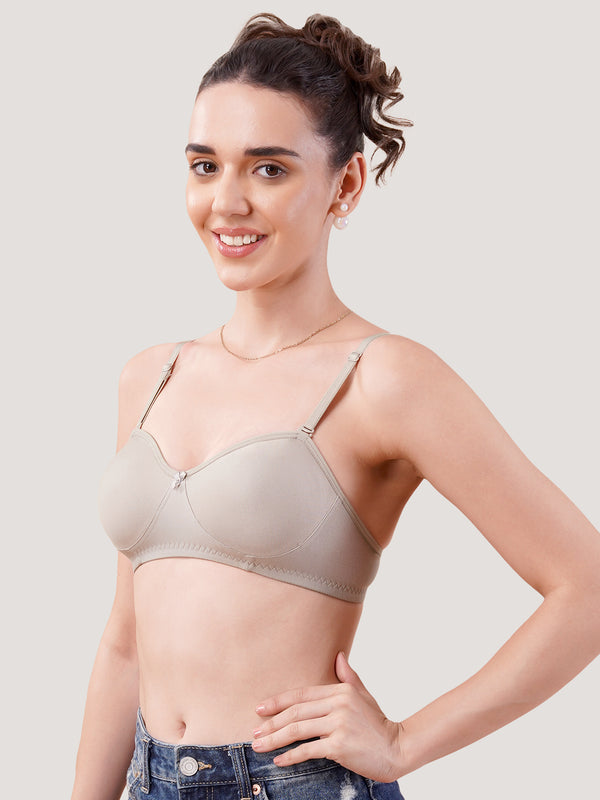 K LINGERIE Roxy Girl's Non Padded Multiway Straps Demi Cup Balconette Bra-GREY CREPE