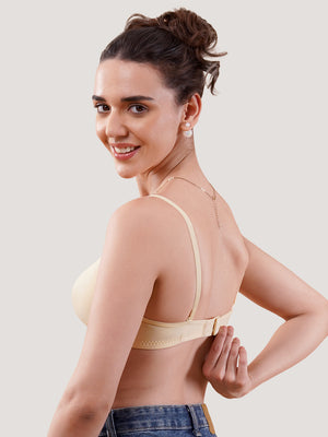 K LINGERIE Roxy Girl's Non Padded Multiway Straps Demi Cup Balconette Bra-U.SKIN BLACK