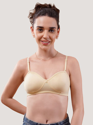 K LINGERIE Roxy Girl's Non Padded Multiway Straps Demi Cup Balconette Bra-U.SKIN BLACK