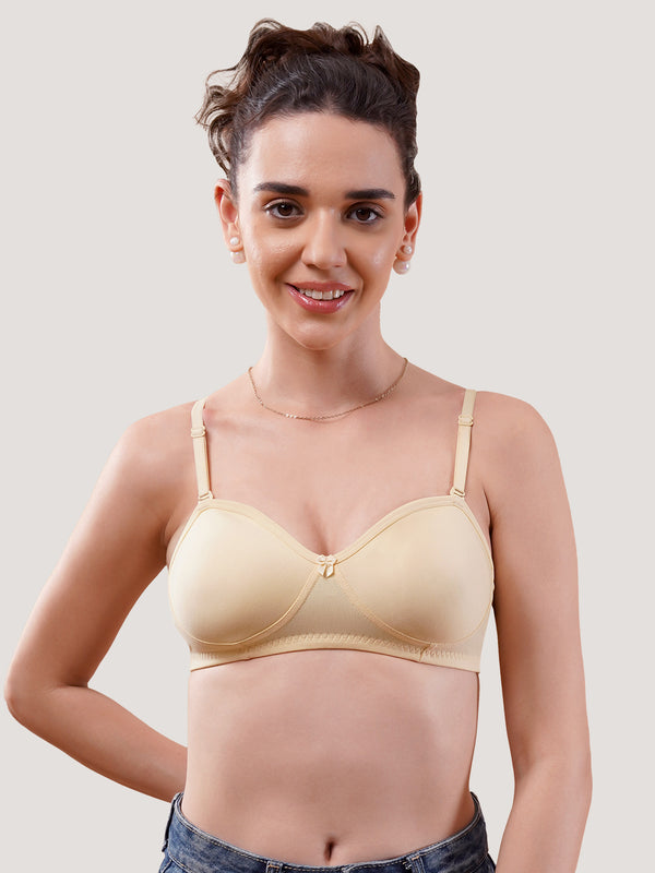 K LINGERIE Roxy Girl's Non Padded Multiway Straps Demi Cup Balconette Bra-U.SKIN BLACK