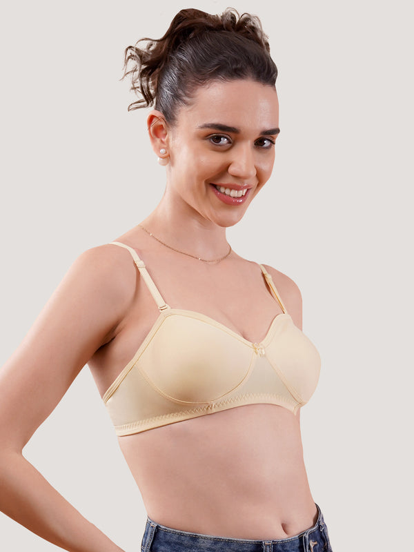 K LINGERIE Roxy Girl's Non Padded Multiway Straps Demi Cup Balconette Bra-U.SKIN BLACK