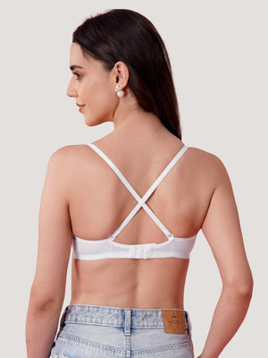 K LINGERIE Roxy Girl's Non Padded Multiway Straps Demi Cup Balconette Bra-BLACK WHITE