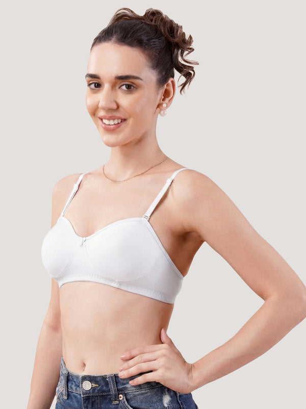 K LINGERIE Roxy Girl's Non Padded Multiway Straps Demi Cup Balconette Bra-BLACK WHITE
