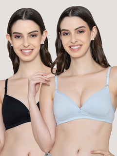 K LINGERIE Orchid Plunge Neck Soft Padded Detachable Straps Low Back Bra for Women & Girls-S.BLUE 107 BLACK