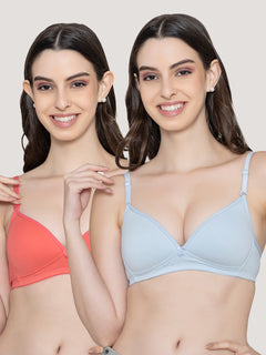 K LINGERIE Orchid Plunge Neck Soft Padded Detachable Straps Low Back Bra for Women & Girls-S.BLUE 107 CORAL