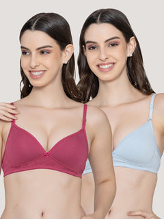 K LINGERIE Orchid Plunge Neck Soft Padded Detachable Straps Low Back Bra for Women & Girls-S.BLUE 107 D.RUST