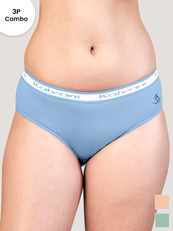 Jazzie Mid Waist Hipster Underwear | Pack of 3-S.BLUE L.PEACH SEA GREEN