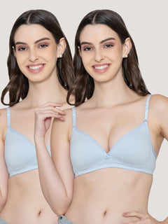 K LINGERIE Orchid Plunge Neck Soft Padded Detachable Straps Low Back Bra for Women & Girls- S.BLUE 107 S.BLUE 107