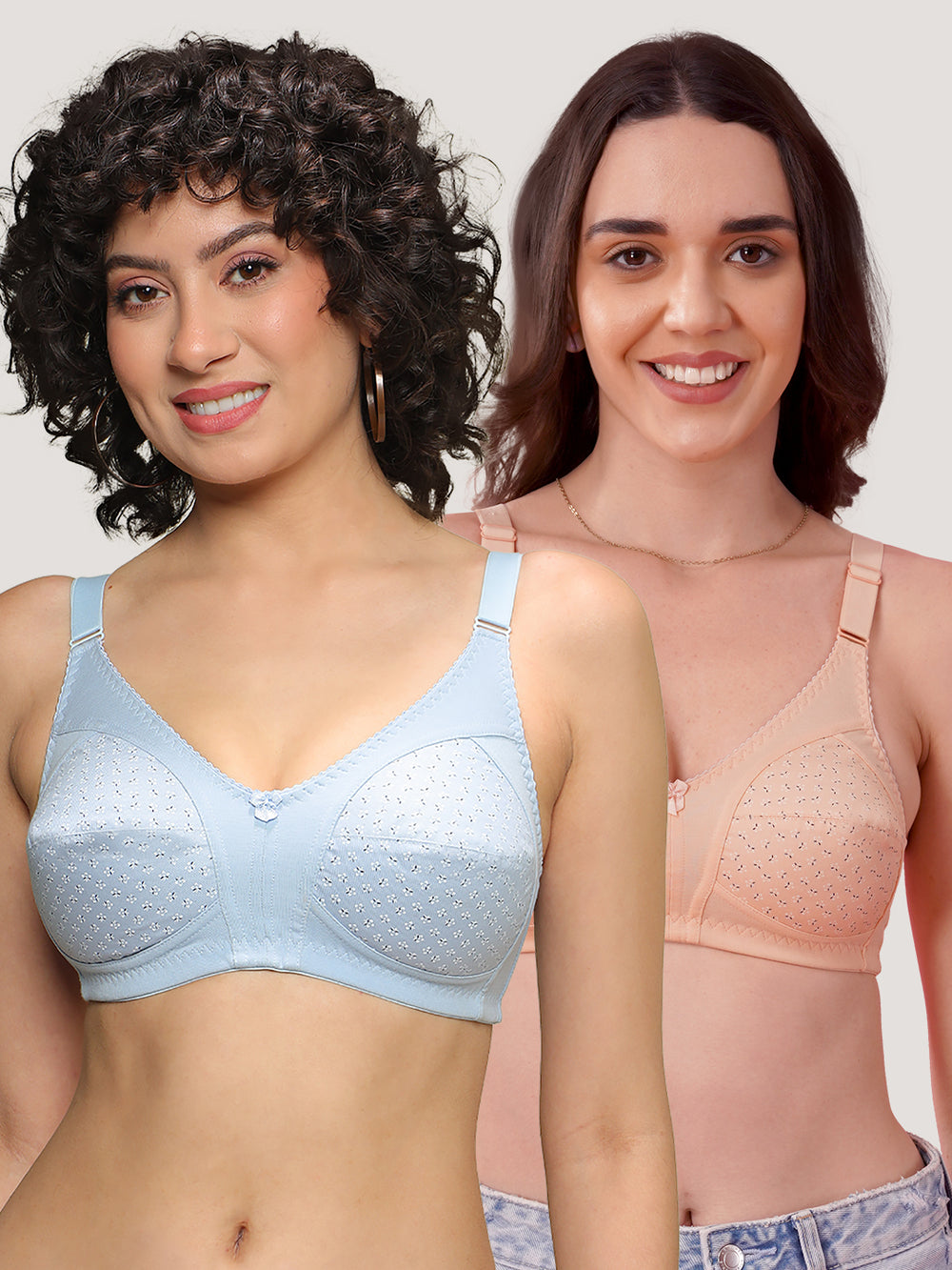 Kalyani Nitara Non Padded Wirefree Cups Full Coverage Everyday Cotton Bra | Pack of 2- S.BLUE  L.PEACH