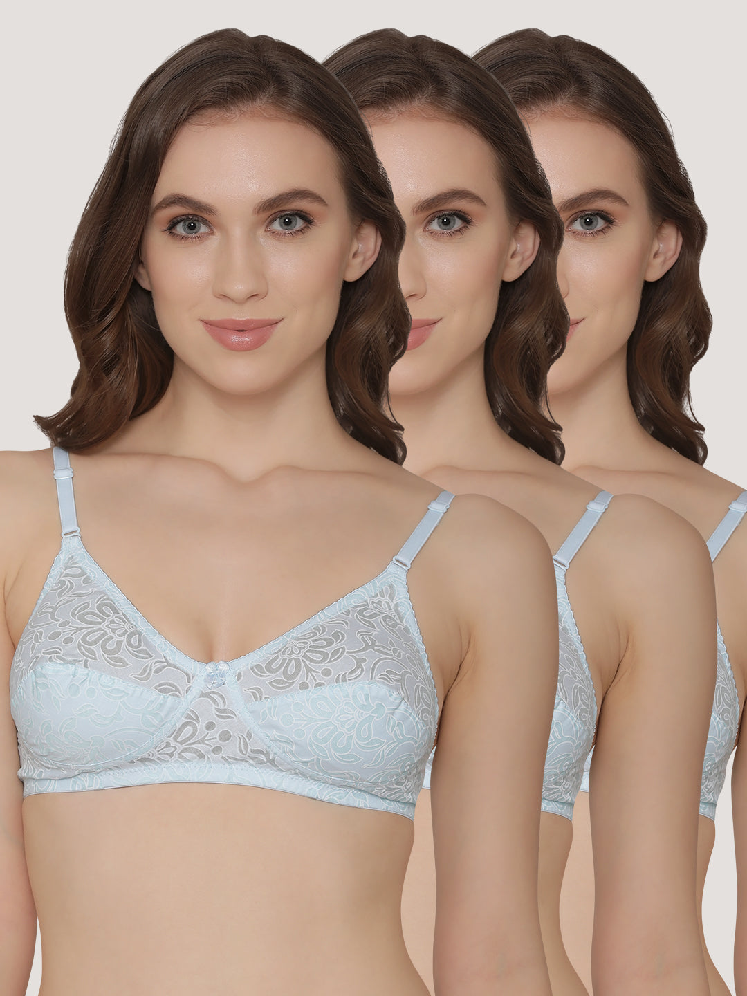 Snow Waves Printed Cotton Everyday Bra | Pack of 3-S.BLUE S.BLUE S.BLUE