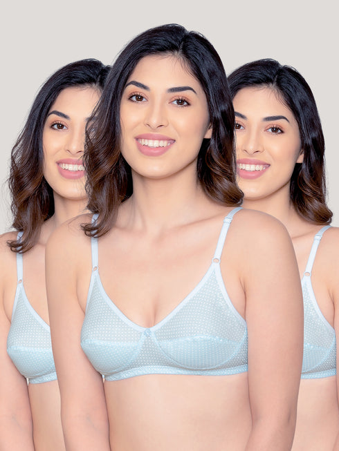 Kalyani Elin Non Padded Dot Printed Cotton Everyday Bra | Pack of 3