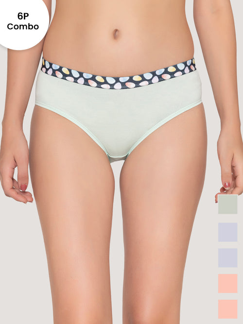 Berry Girl's Low Waist Printed Waistband Panties Pack of 6-SBLE SBLE SGR SGR RS RS