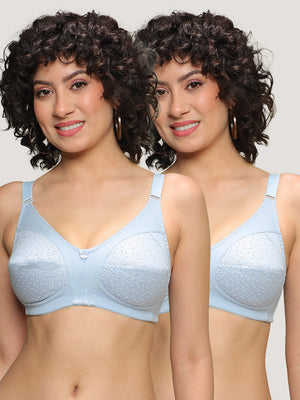 Kalyani Nitara Non Padded Wirefree Cups Full Coverage Everyday Cotton Bra | Pack of 2- S.BLUE S.BLUE
