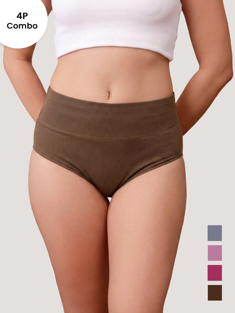 ISAC High Waist Tummy Control Panties for Woman | Pack of 4-SBLE MV RBD BRW