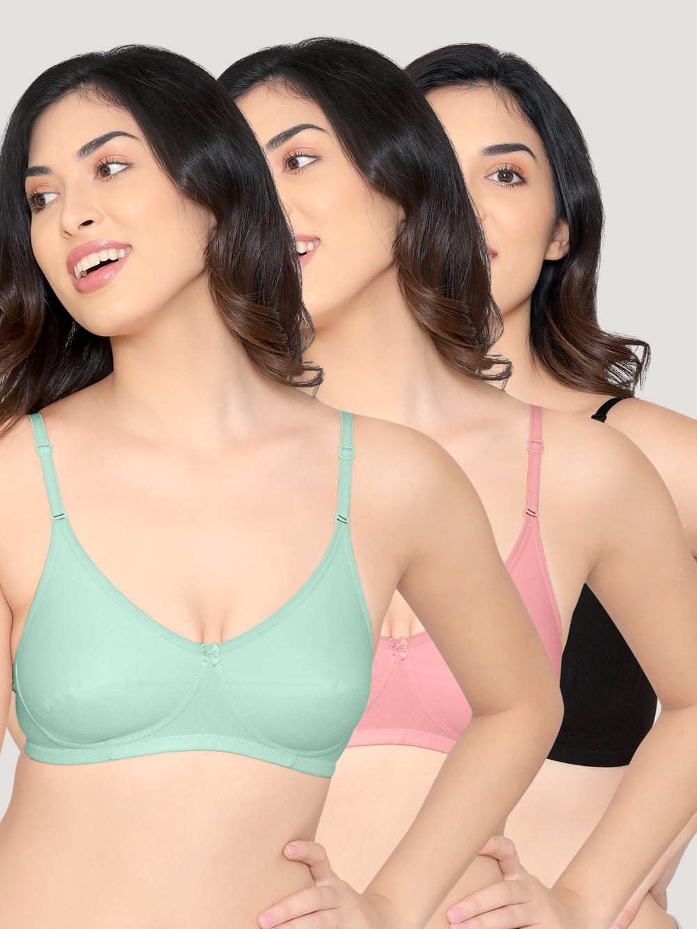 Wamika Fuller Cups Everyday Bra | Pack of 3-S.GREEN BLACK ONION