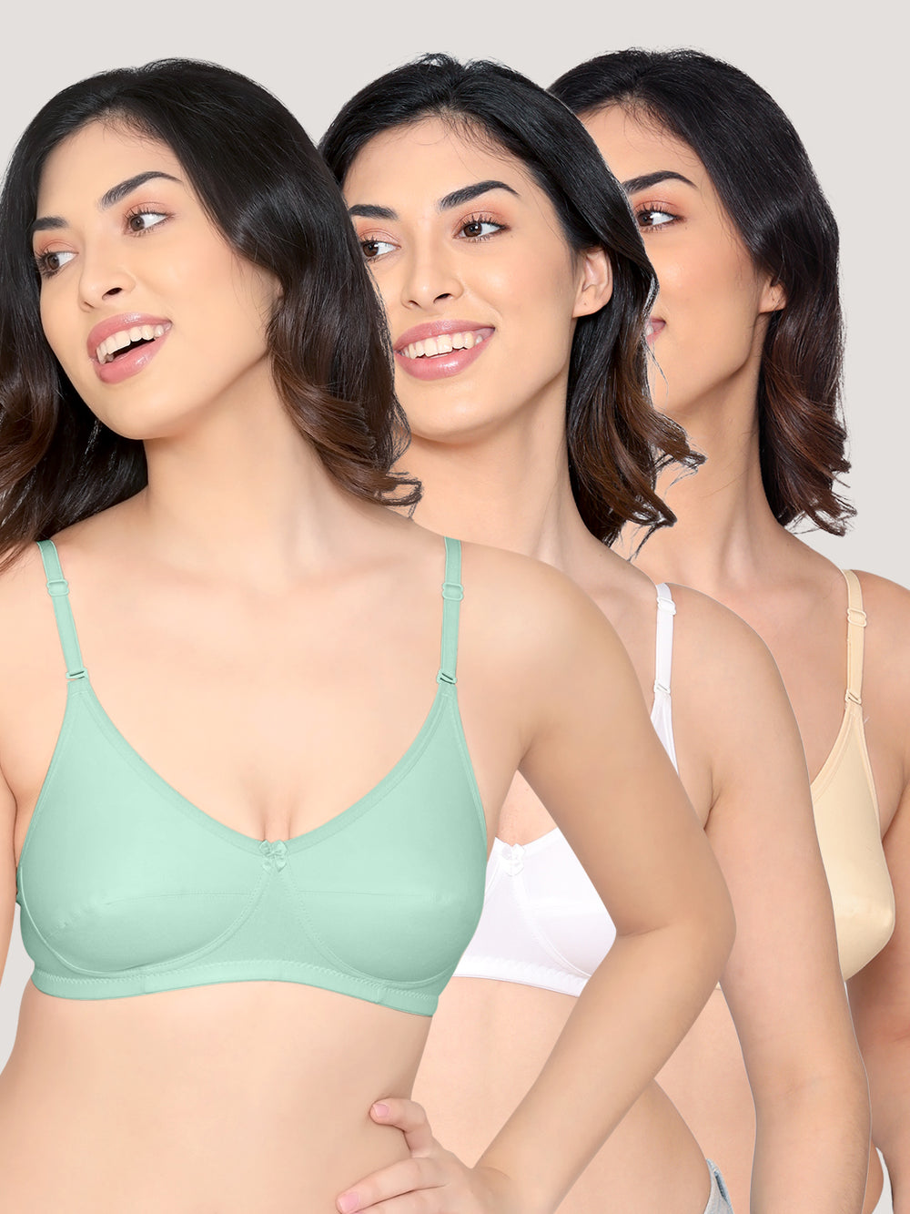 Wamika Fuller Cups Everyday Bra | Pack of 3-S.GREEN WHITE SKIN