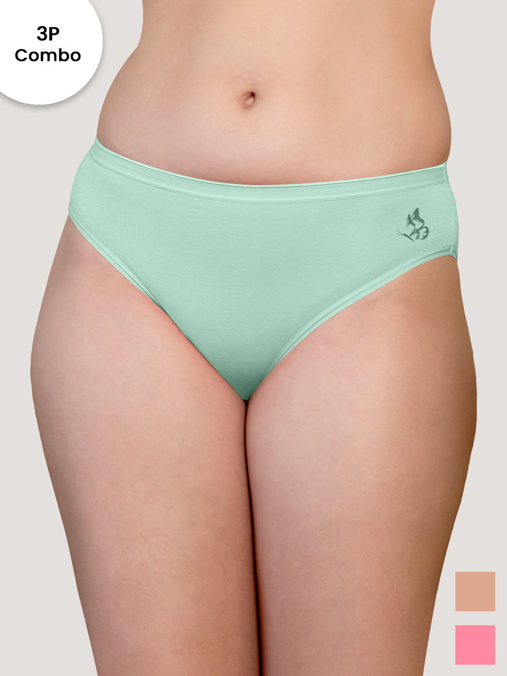 Snow Mid Waist Hipster Panties | Pack of 3-SEA GREEN NUDE P.ROSE