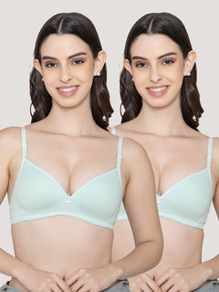 K LINGERIE Orchid Plunge Neck Soft Padded Detachable Straps Low Back Bra for Women & Girls-SEA GREEN SEA GREEN