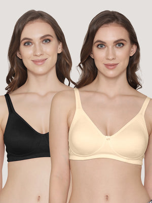 K LINGERIE Winny Women's Full Coverage Double Layered Non Padded Cups Everyday Bra- SKIN BLACK
