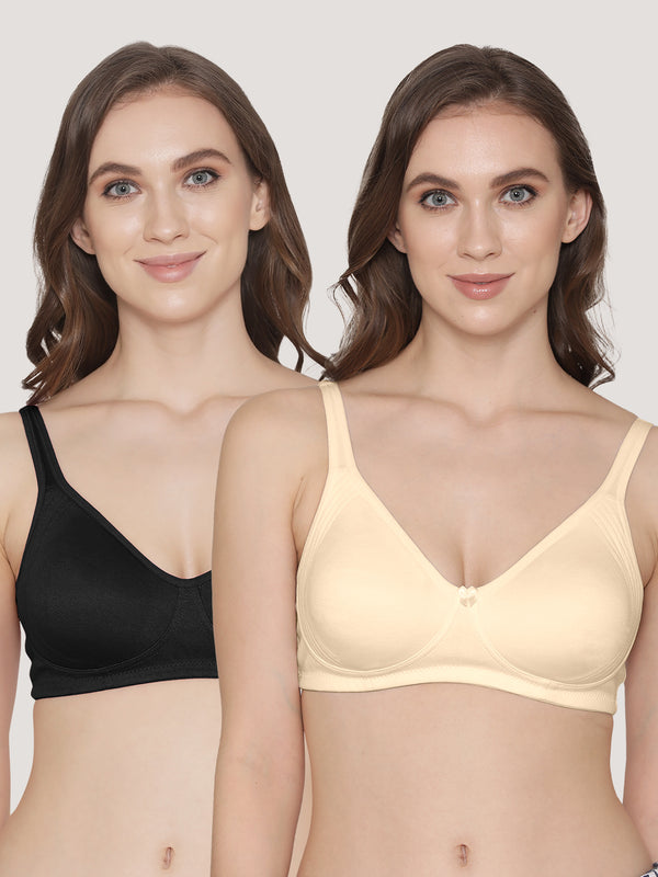 K LINGERIE Winny Women's Full Coverage Double Layered Non Padded Cups Everyday Bra- SKIN BLACK