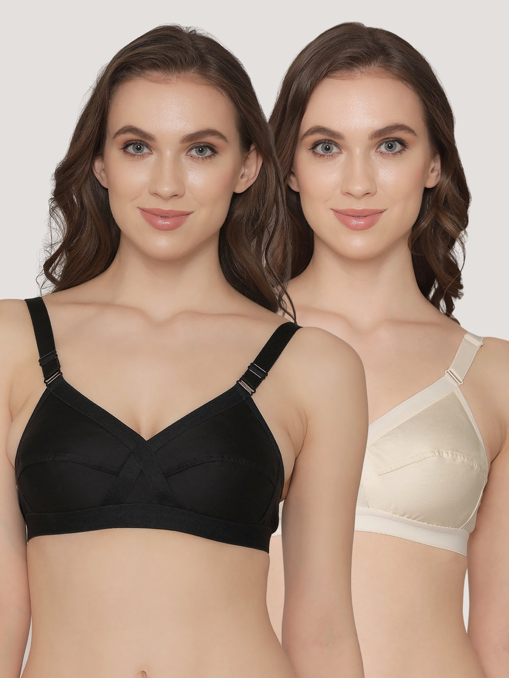 K LINGERIE Cross Care Women's Full Coverage Non Padded Wirefree Minimizer Bra-SKIN BLACK