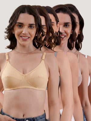 Kalyani Rinni Non Padded Everyday Cotton Bra with Minimal Lace Details | SKIN &GREY & ONION & FAWN & WHITE Pack of 5