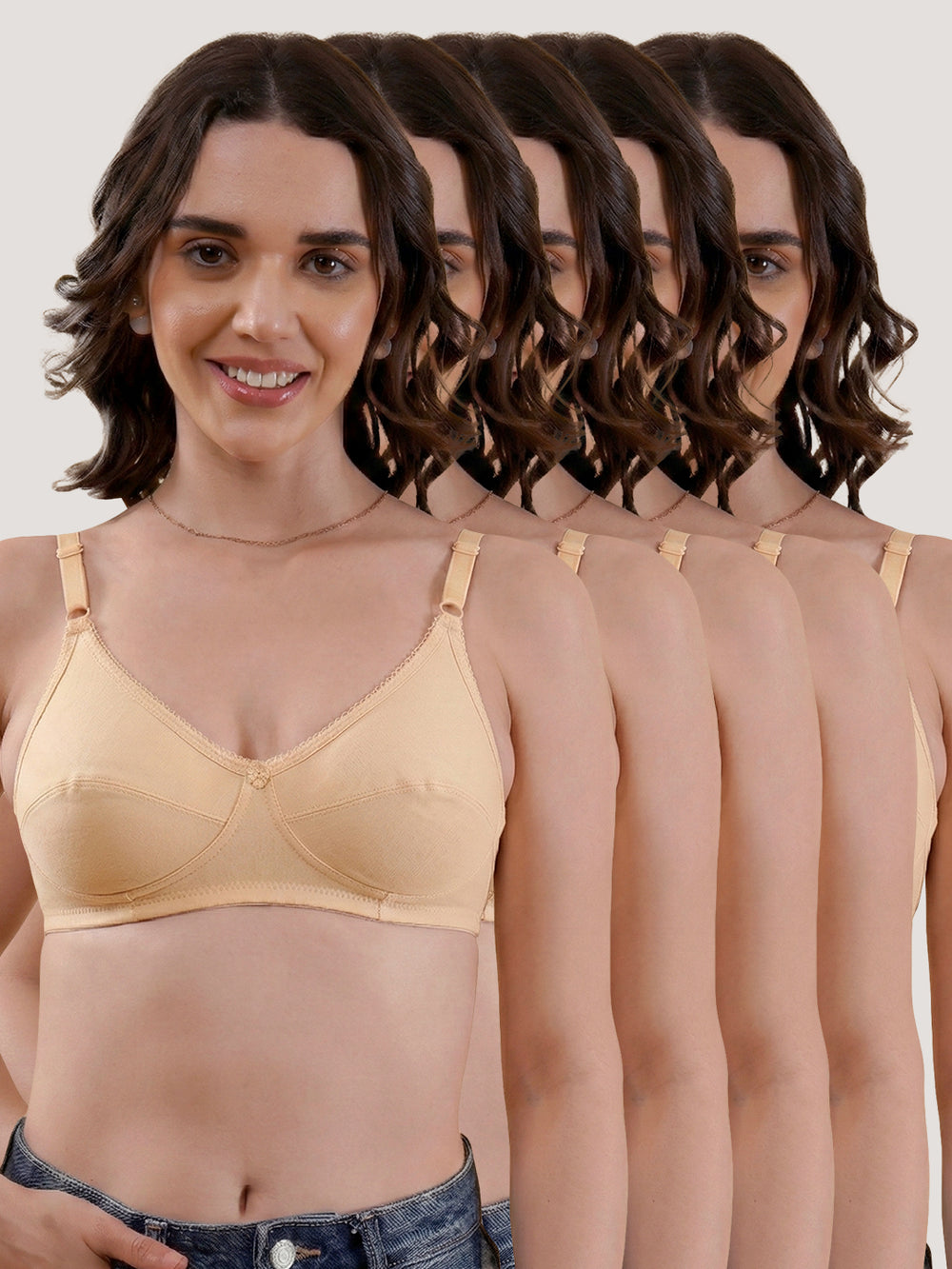 Kalyani Rinni Non Padded Everyday Cotton Bra with Minimal Lace Details |SKIN SKIN SKIN SKIN SKIN Pack of 5