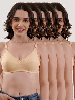Kalyani Rinni Non Padded Everyday Cotton Bra with Minimal Lace Details |SKIN SKIN SKIN SKIN SKIN Pack of 5