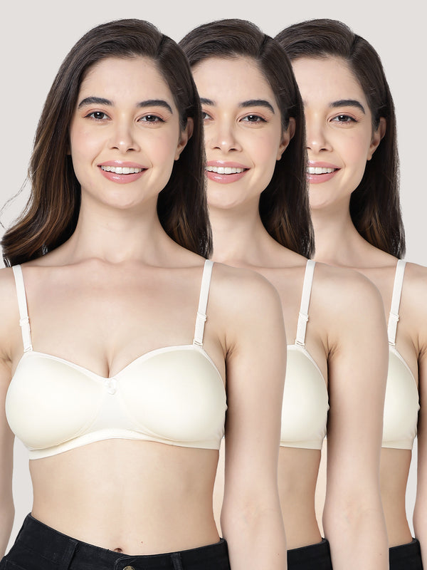 Leslie Light Padded Seamless Balconette Bra | Pack of 3-SKIN SKIN SKIN