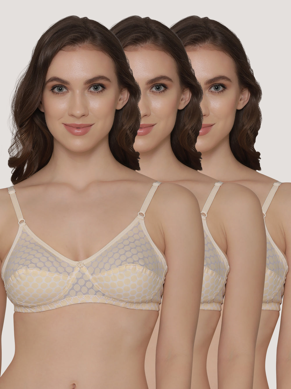 Moon Printed Cotton Polka Dot Daily Wear Bra | Pack of 3-SKIN SKIN SKIN