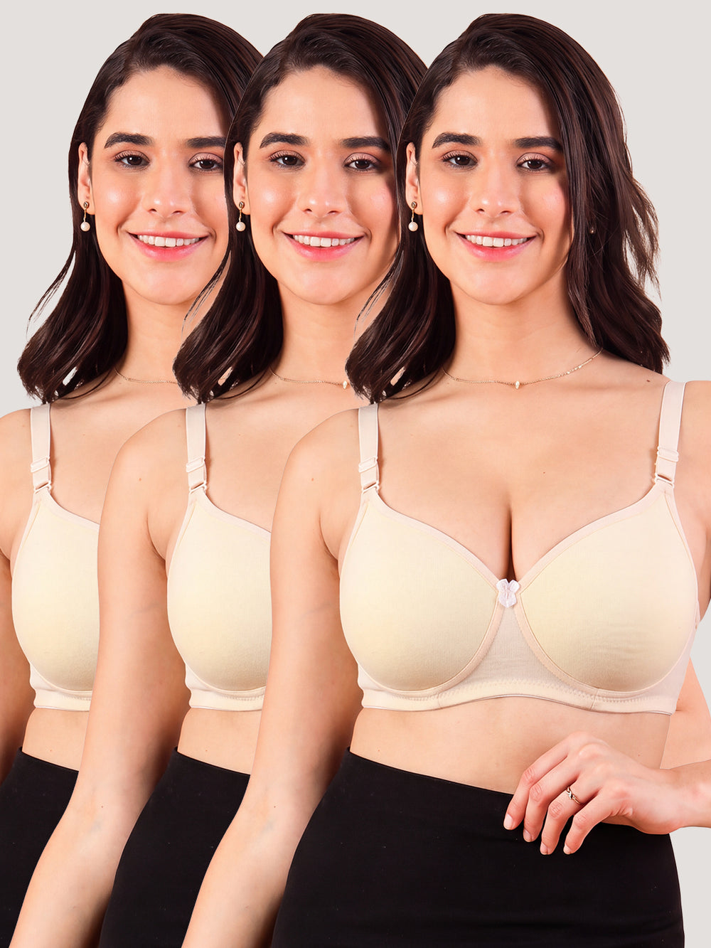 Cherry Full Coverage Lightly Padded Everyday Bra | Pack of 3-SKIN SKIN SKIN