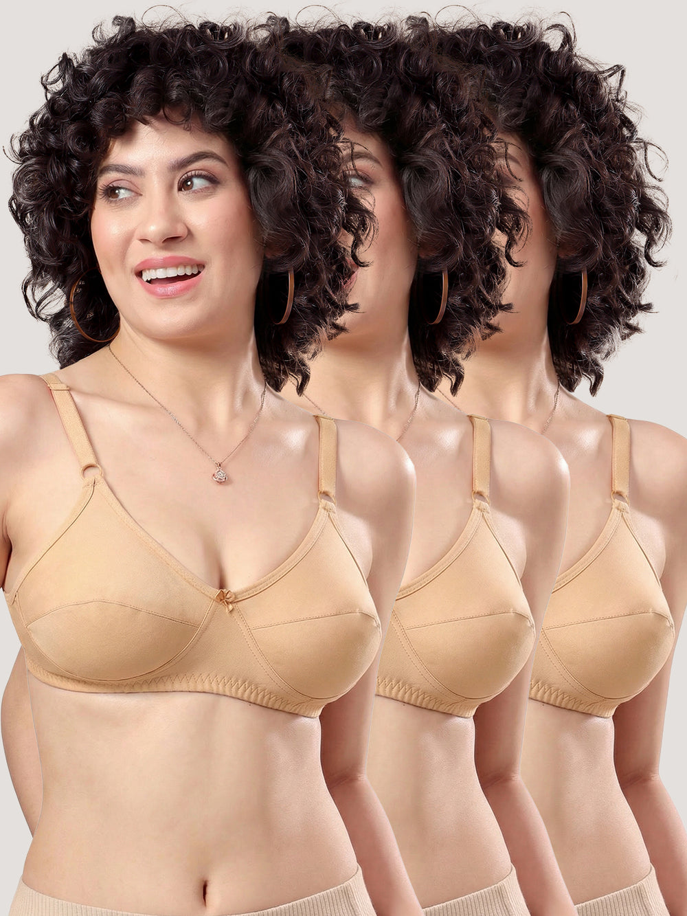 K LINGERIE Manvi Women's Non Padded Wirefree Cotton Everyday Bra-SKIN SKIN SKIN
