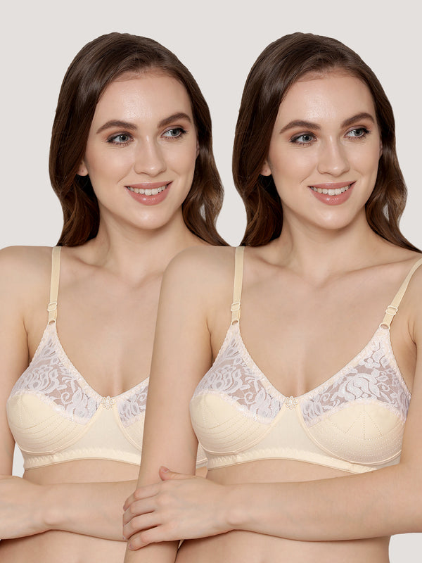 Deepali Non Padded Everyday Lace Bra | Pack of 2-SKIN SKIN