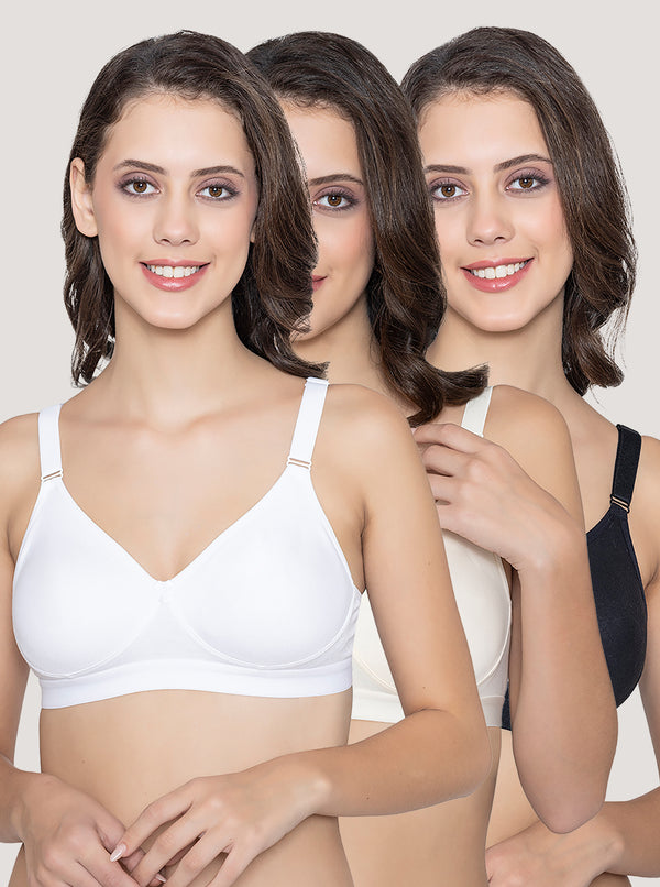 Kalyani Paloma Seamless Support Full Coverage Double Layered Bras | Pack of 2 | SKIN WHITE BLACK