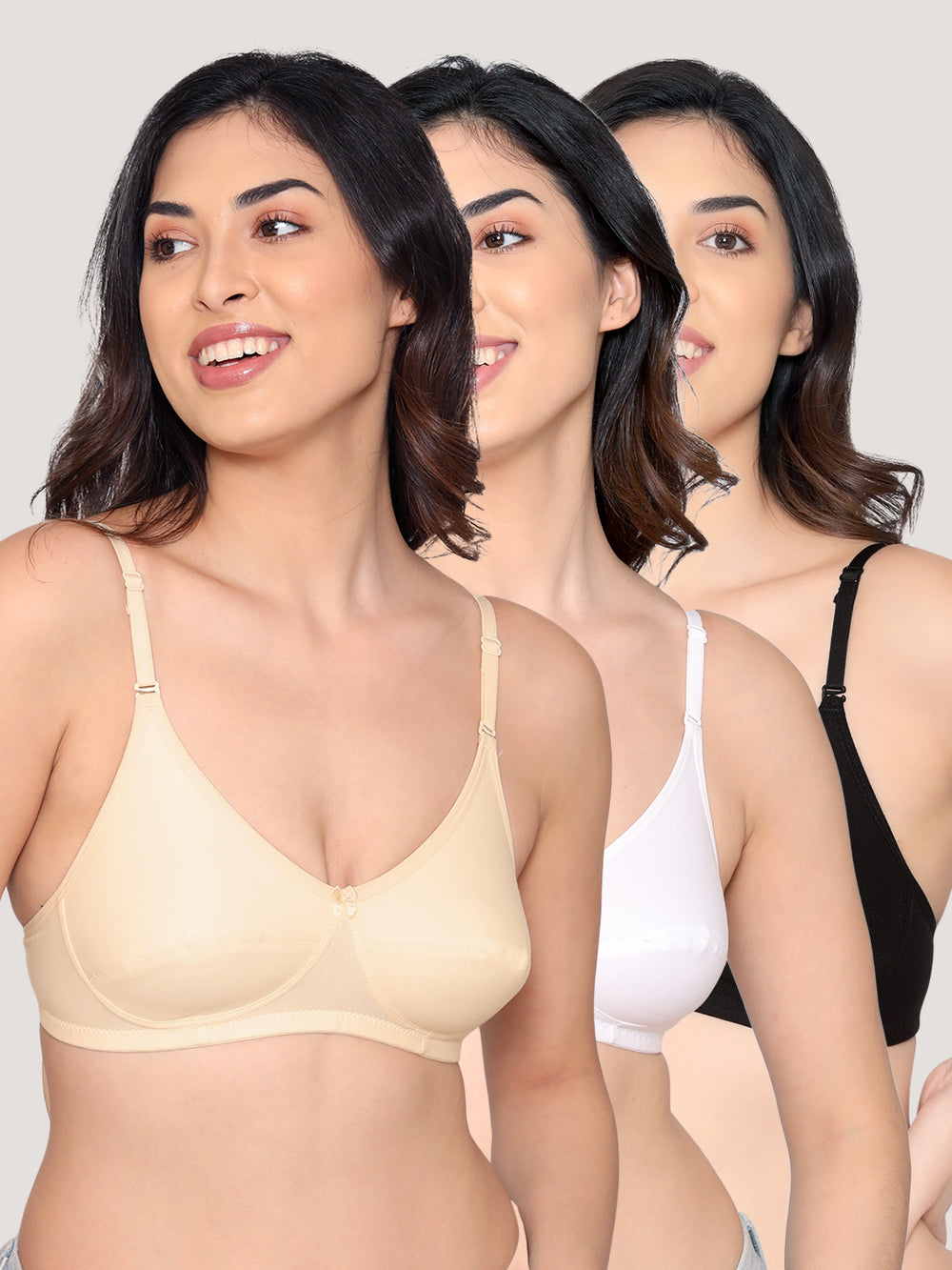 Wamika Fuller Cups Everyday Bra | Pack of 3-SKIN WHITE BLACK