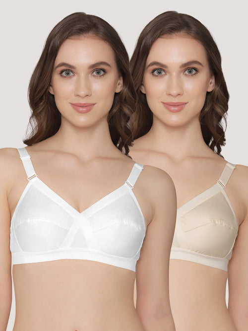 K LINGERIE Cross Care Women's Full Coverage Non Padded Wirefree Minimizer Bra-SKIN WHITE