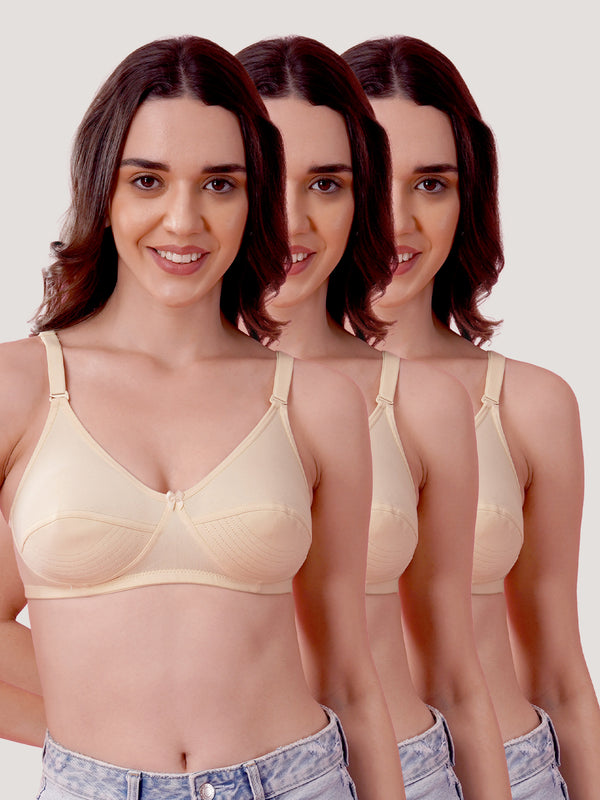 Pranika Non Padded Seamed Everyday Bra | Pack of 3 SKIN SKIN SKIN