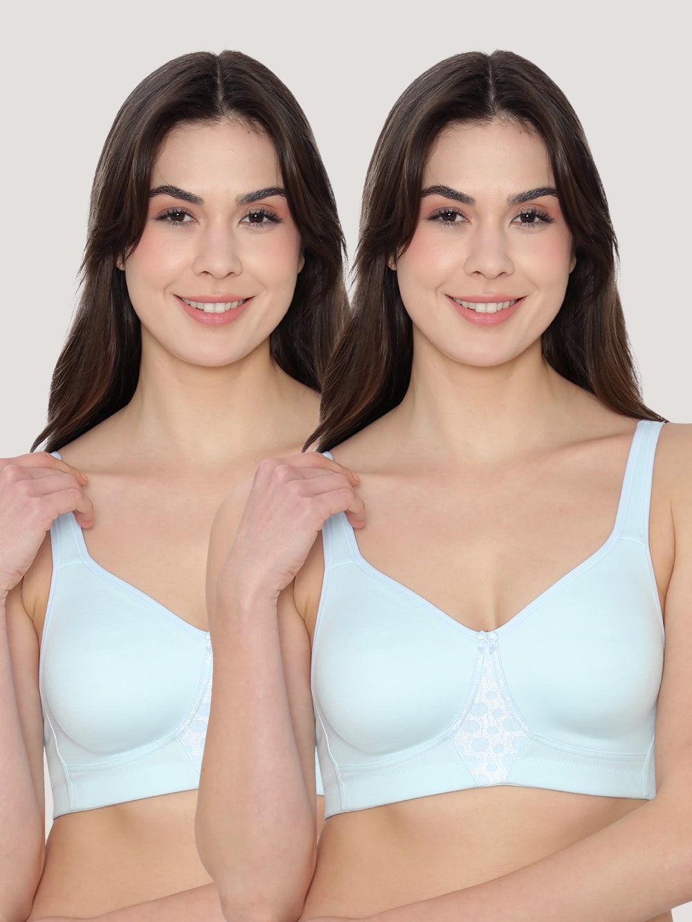 K LINGERIE Chase Double Layered Cups Center Lace Full Coverage Seamless Bra-SKY BLUE SKY BLUE