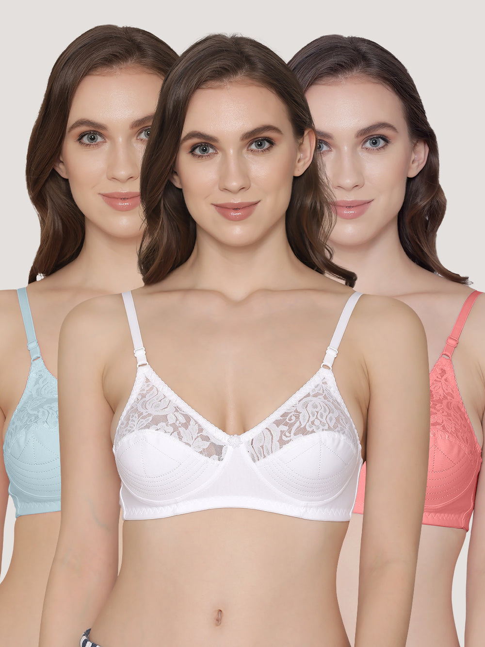 Deepali Non Padded Everyday Lace Bra | Pack of 2-SKY BLUE WHITE ROSE