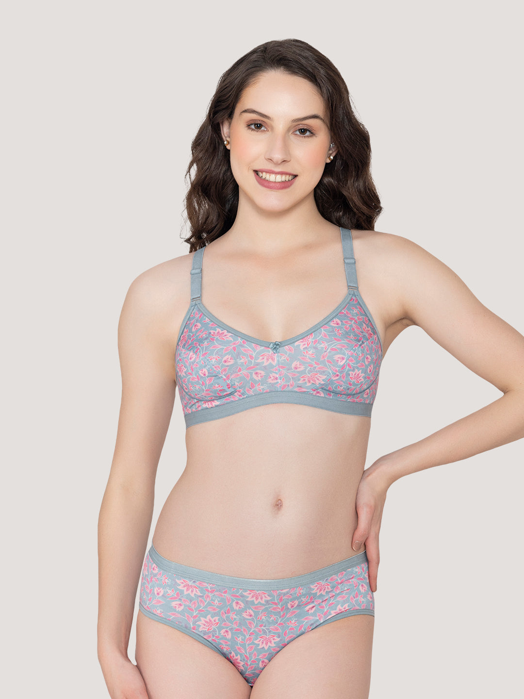 Samara Everyday Printed Lingerie Set-DARK GREY