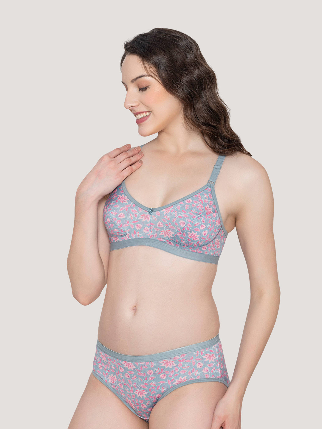 Samara Everyday Printed Lingerie Set-DARK GREY