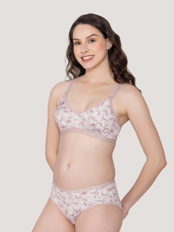 Samara Everyday Printed Lingerie Set-FAWN