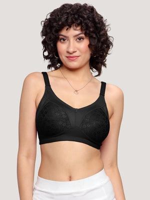 Kalyani Sandy Women’s Full Coverage Non-Padded Lace Bra with M Frame Front Panel Pack of 2 | BLACK BLACK