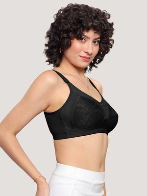 Kalyani Sandy Women’s Full Coverage Non-Padded Lace Bra with M Frame Front Panel Pack of 2 | BLACK BLACK