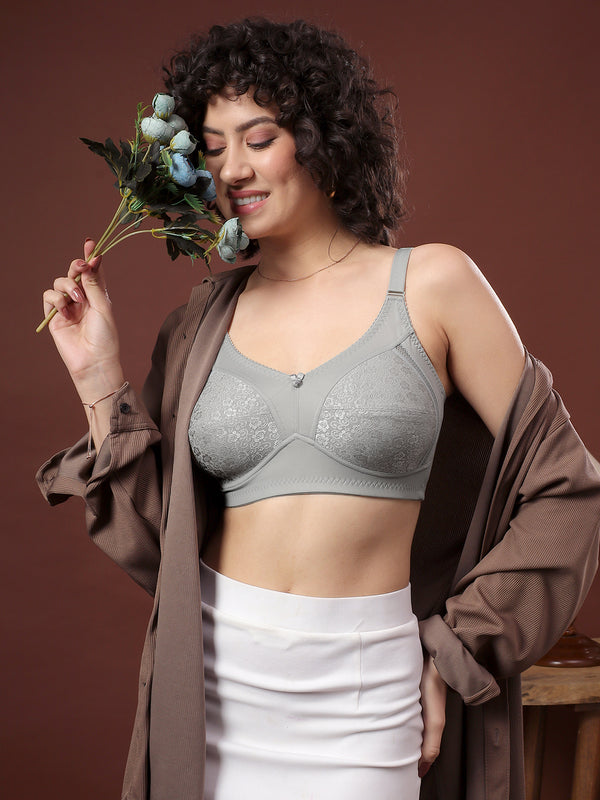 Kalyani Sandy Women’s Full Coverage Non-Padded Lace Bra with M Frame Front Panel Pack of 2 | L.GREY L.GREY